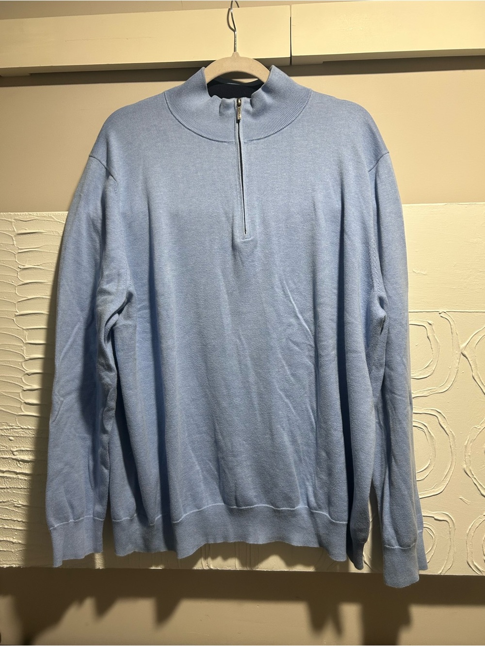 Brooks Brothers Men's XL Light Blue Contrast Trim 1/4 Zip Pullover Sweater